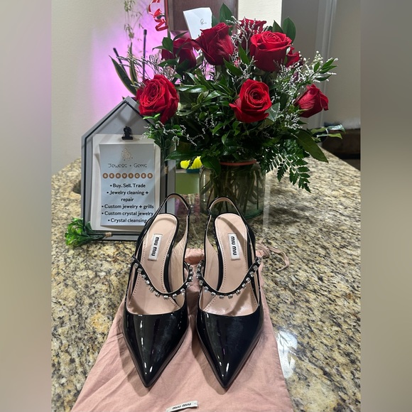Miu Miu Shoes - 🧿SOLD🧿Miu Miu patent crystal-strap slingback pumps